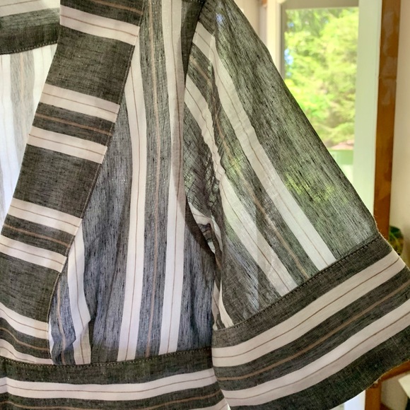 BANANA REPUBLIC COTTON LINEN STRIPED DRESS LINED GRAY 2 P - Picture 4 of 7